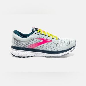 Brooks Ghost 13 Athletic Shoes - Pale blue with Yellow and Pink Highlights